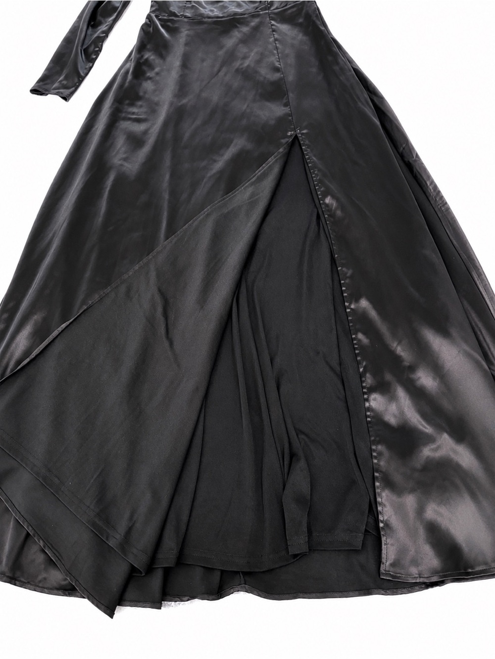 Lulus One-Shoulder Black Satin Formal Evening Gown Gothic Glam - Picture 9 of 16